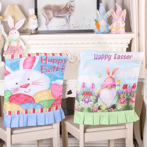 Easter chair covers with cute bunny and gnome designs for festive dining room decor