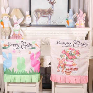 Easter chair covers set with rabbit prints, floral patterns and festive ruffled skirts