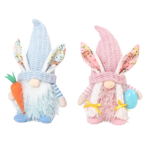 Easter Gnomes plush set with bunny ears holding carrot and egg for party decoration