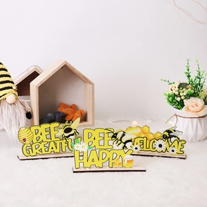 Bee Themed Wooden Tabletop Decoration Welcome Bee Happy Greatful Letter Sign Yellow Honeycomb Floral Desk Ornament Home Decor