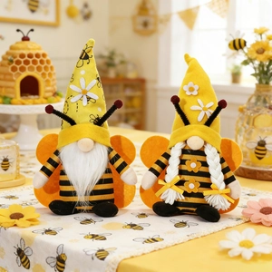 Bee Gnome Plush Doll Striped Wing Sunflower Decoration Cloth Felt Spring Festival Home Ornament