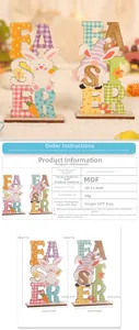 Detailed size and specs for Easter wooden letters with bunny and carrot ornaments