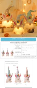 Close-up of Easter gnome dolls with sequined bunny ears and glowing warm light features