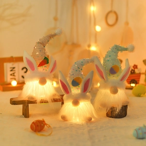 Easter Glowing Gnome Doll Bunny Ears Sequin Hat LED Plush Figurine Nordic Faceless Dwarf Decoration For Spring Party Gift