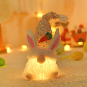 Lighted Easter gnome plush with rabbit ears and glowing beard for holiday decoration