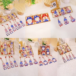 Set di Ornamenti Appesi Gnomo in Legno per Giorno dell'Indipendenza USA Ciondoli Bambola senza Volto Dipinti Patriottici Decorazione Festa Casa