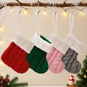 Portaposate a Calza di Natale in Maglia Poliestere Lana a Righe Treccia Decorazione da Tavola per Festa Ornamento Natalizio