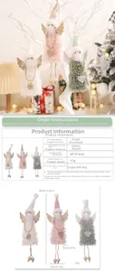 Detailed size specifications for plush angel Christmas ornaments in white, pink, and green