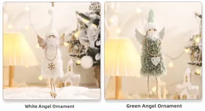 Detail of Christmas angel pendant with plush fabric, sequin wings and wooden legs