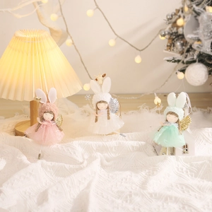 Three plush bunny angel dolls with tulle skirts and wings for festive holiday decoration