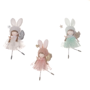 Three-piece set of cute Christmas angel dolls with rabbit ears and lace tutu dresses