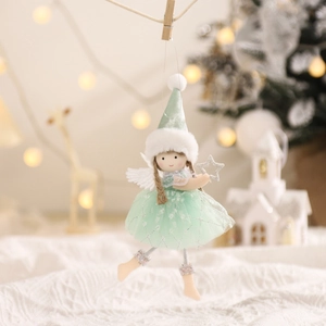Cute mint green Christmas angel doll with wings and star for tree decoration