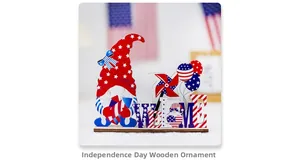 Independence Day welcome gnome wood sign with red white and blue festive balloons decoration