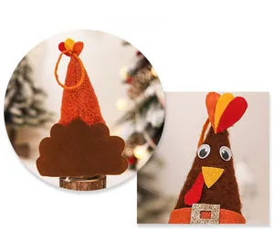 Detail display of Thanksgiving glowing turkey gnome with felt feathers and belt buckle