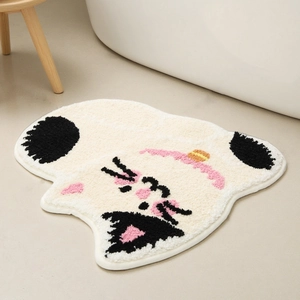 Cute cat-shaped bathroom mat with thick absorbent microfiber plush for home decor