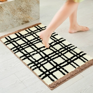 Bauhaus badmat met geruit pluche design en antislip achterkant, dik en absorberend
