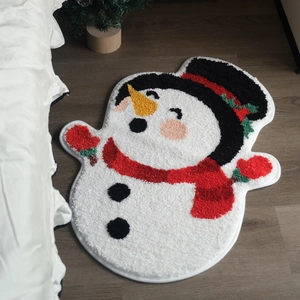 Christmas Snowman Shaped Rug Flocked Tufted Water Absorbent Anti-Slip Doormat Festive Holiday Home Decor For Bathroom Living Room