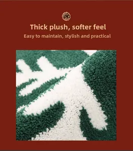 Close-up of thick flocked Christmas rug showing soft green and white textured fibers