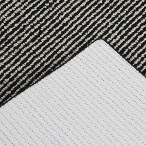 Modern black and white striped entrance doormat with non-slip mesh backing