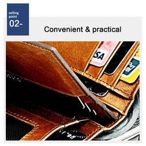 Close-up of brown leather wallet with multiple card slots and RFID protection