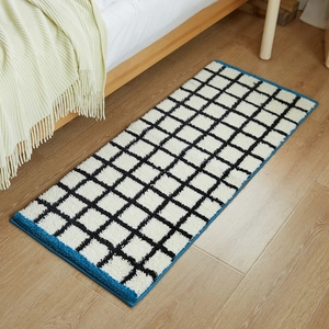 Bauhaus Checkerboard Bedside Runner Rug Thickened Flocked Water Absorbent Non Slip Floor Mat For Bedroom Bathroom Home Decor