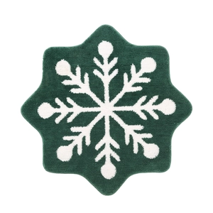 Green snowflake shaped flocking rug for Christmas festive holiday home decoration
