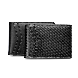 Men RFID Blocking Minimalist Wallet Carbon Fiber Texture Cowhide Leather Ultra Thin Money Clip Card Holder Business