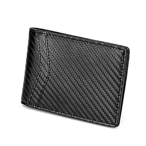 Slim RFID blocking carbon fiber bifold wallet for men with textured finish and secure card slots