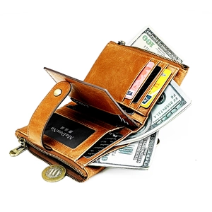 Brown crazy horse leather wallet with RFID blocking, multi-card slots and zipper coin pocket