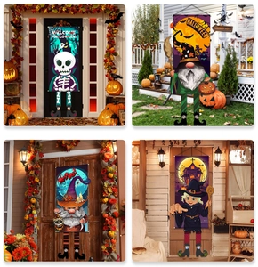Ensemble de bannières d'Halloween pour porche avec fantômes, gnomes et sorciers