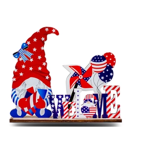 Patriotic July 4th wooden gnome welcome sign tabletop decoration for Independence Day