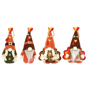 Set of 4 Thanksgiving turkey gnome ornaments with plush wings and hanging strings