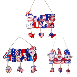 Three-piece Independence Day wooden gnomes hanging signs with USA flag patterns