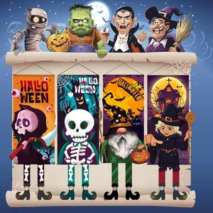 Lot de bannières d'Halloween avec jambes pendantes, têtes de mort et nains de fête