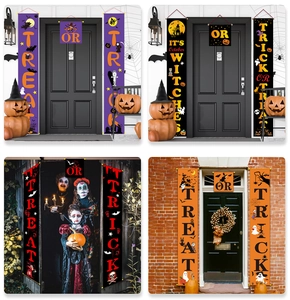 Detail view of durable Halloween porch banners with vibrant ghost and pumpkin patterns