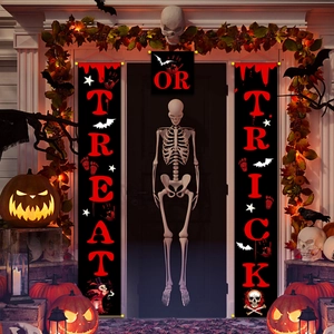 Halloween Porch Banner Oxford Cloth Trick Or Treat Door Signs Pumpkin Ghost Witch Theme Hanging Flag For Spooky Party Decor