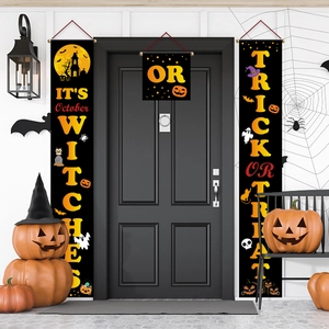 Halloween front door banners set featuring Trick or Treat text and festive pumpkin decor