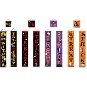 Halloween Trick or Treat porch banners set with witch and pumpkin decorations