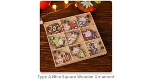 Halloween gnome wooden pendant set of 9 with storage box on a cozy rustic wooden surface