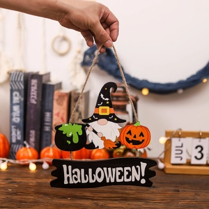 Appendiporta in legno di Halloween con gnomo e zucca per decorazioni di feste in casa