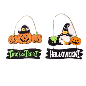 Targhette in legno per Halloween con zucche e gnomo per decorazioni festive della casa