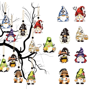 Halloween gnome wooden hanging ornaments set featuring 10 creative spooky cartoon designs