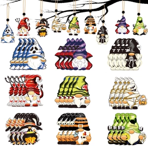 Halloween wooden gnome ornaments set with assorted spooky festive characters for home decor