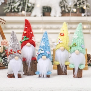 Christmas Gnomes Decorations Faceless Plush Doll With Long Beard Knitted Hat Snowflake Ornament Holiday Home Festive Gift