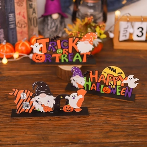 Halloween Wooden Tabletop Ornament Trick Or Treat Happy Halloween Boo Gnome Pumpkin Ghost Desktop Party Decoration Home Decor