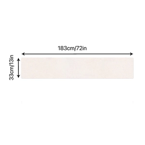 Linen table runner size guide showing dimensions 183cm length and 33cm width in beige