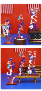 Décoration de table en bois pour le 4 juillet avec lettres USA et motifs gnomes patriotes