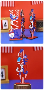 Détails des décorations de table patriotiques en bois USA et gnome du 4 juillet