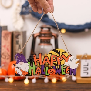 Plaque d'Halloween en bois avec fantôme et citrouille, décor Happy Halloween maison