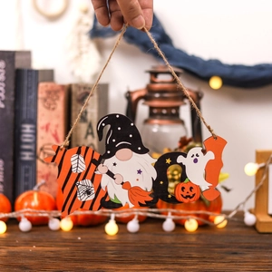 Décoration d'Halloween Boo en bois avec gnome et citrouille sur corde de jute
